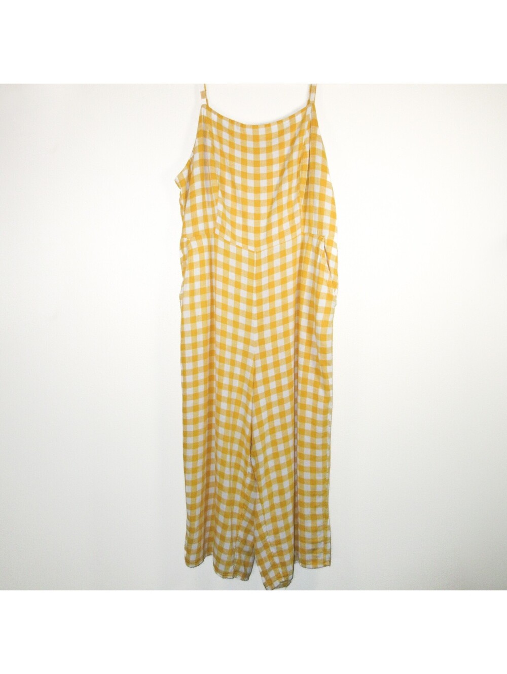 Old Navy Gingham Jumpsuit Yellow White Wide Leg Cottagecore Coastal Sz XL - Picture 2 of 9
